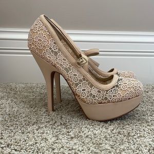 COPY - Qupid Tan/Cream Flower Lace Heels